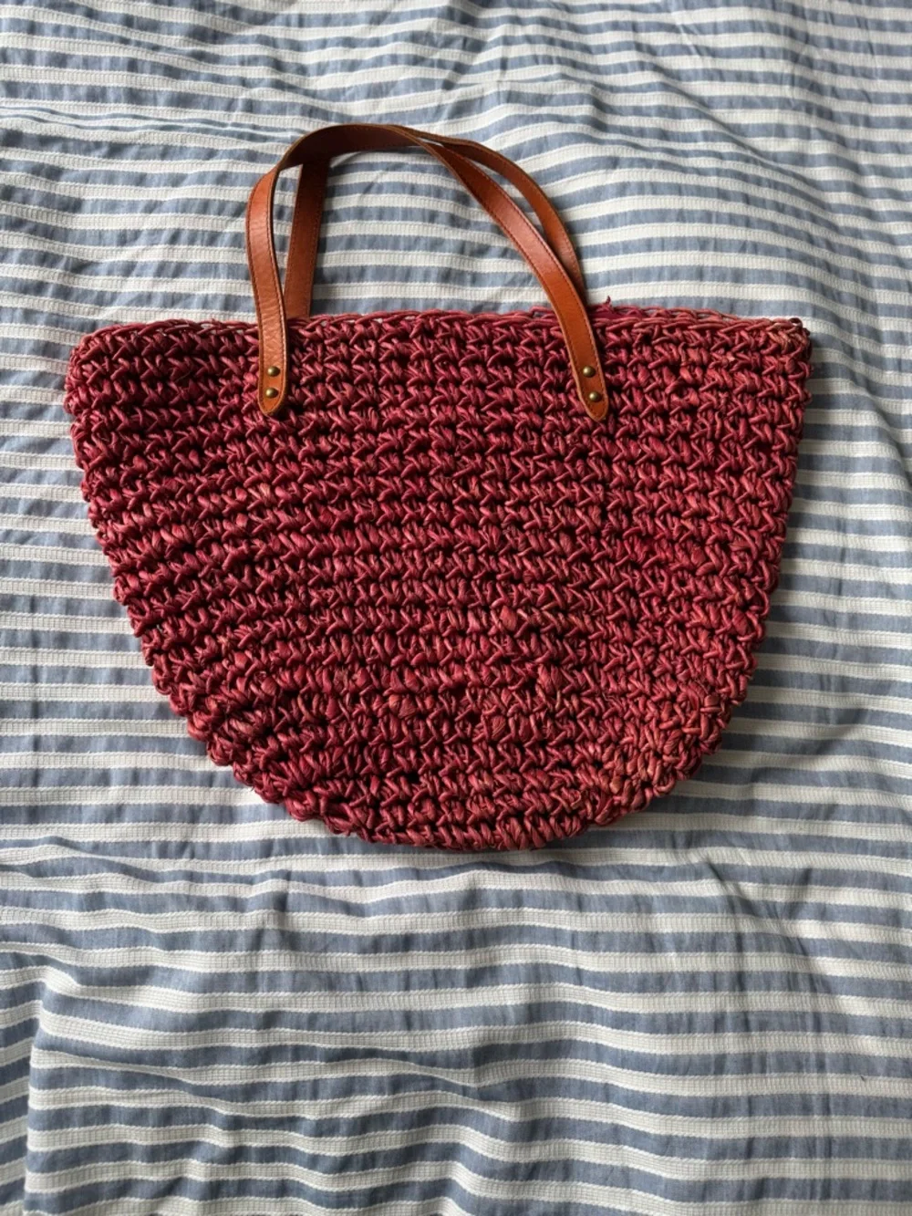 J. Jill Berry Red Woven  Tote with Brown Handles